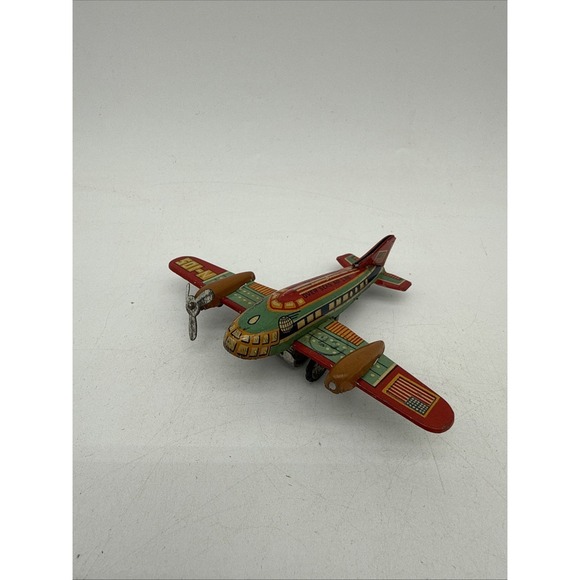 The Unbranded Brand Other - Vintage Japan Tin Litho Toy Airplane Wind Up Mechanism Missing 1 Propeller